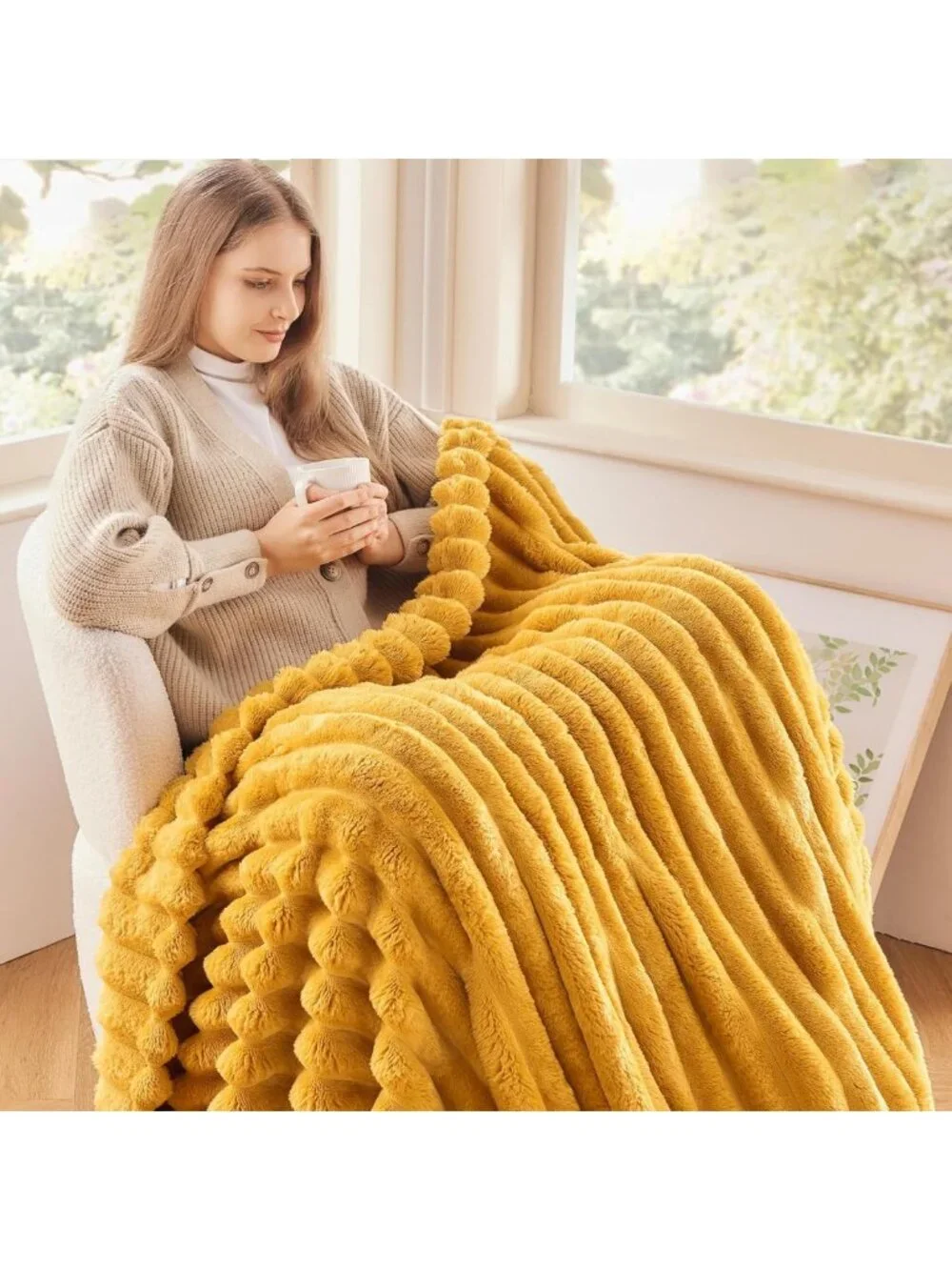 Cozy Mustard Yellow Soft Throw Blanket | Premium Silky Flannel Fleece